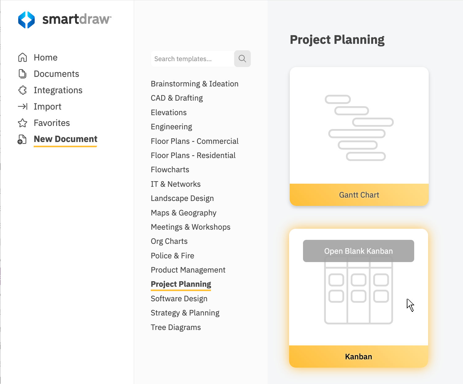 Choosing kanban template