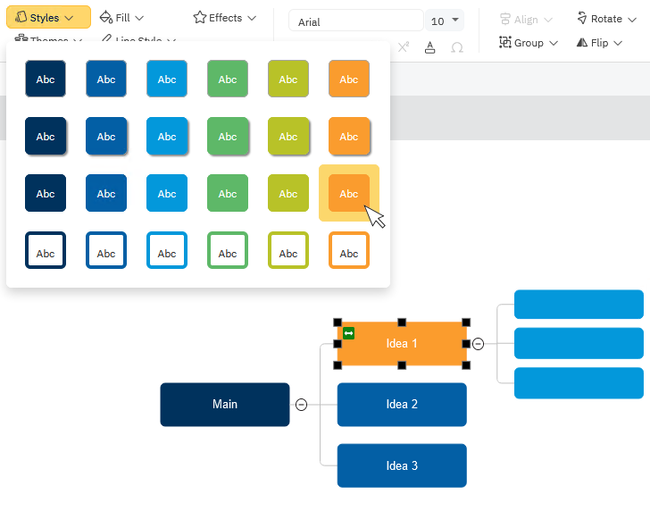 Change the individual style of a mind map shape