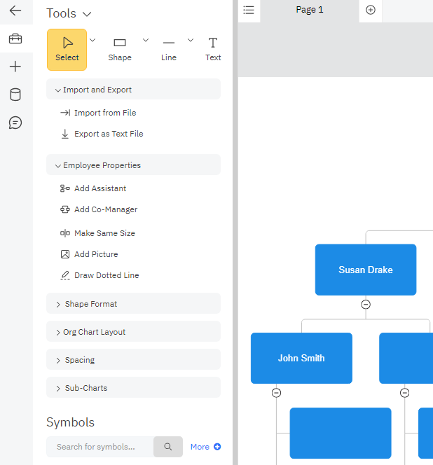 Org chart controls