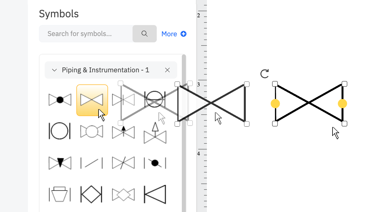 Dragging piping symbol into work area