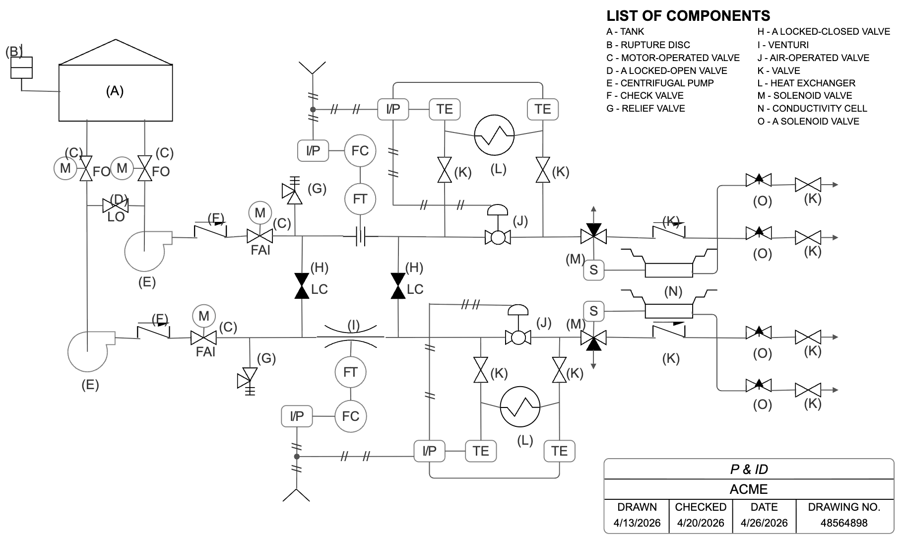 Plumbing drawing with components list