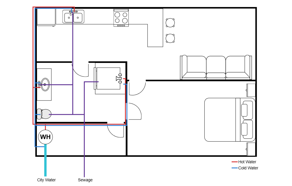 Example Image: Studio Apartment Plumbing Drawing