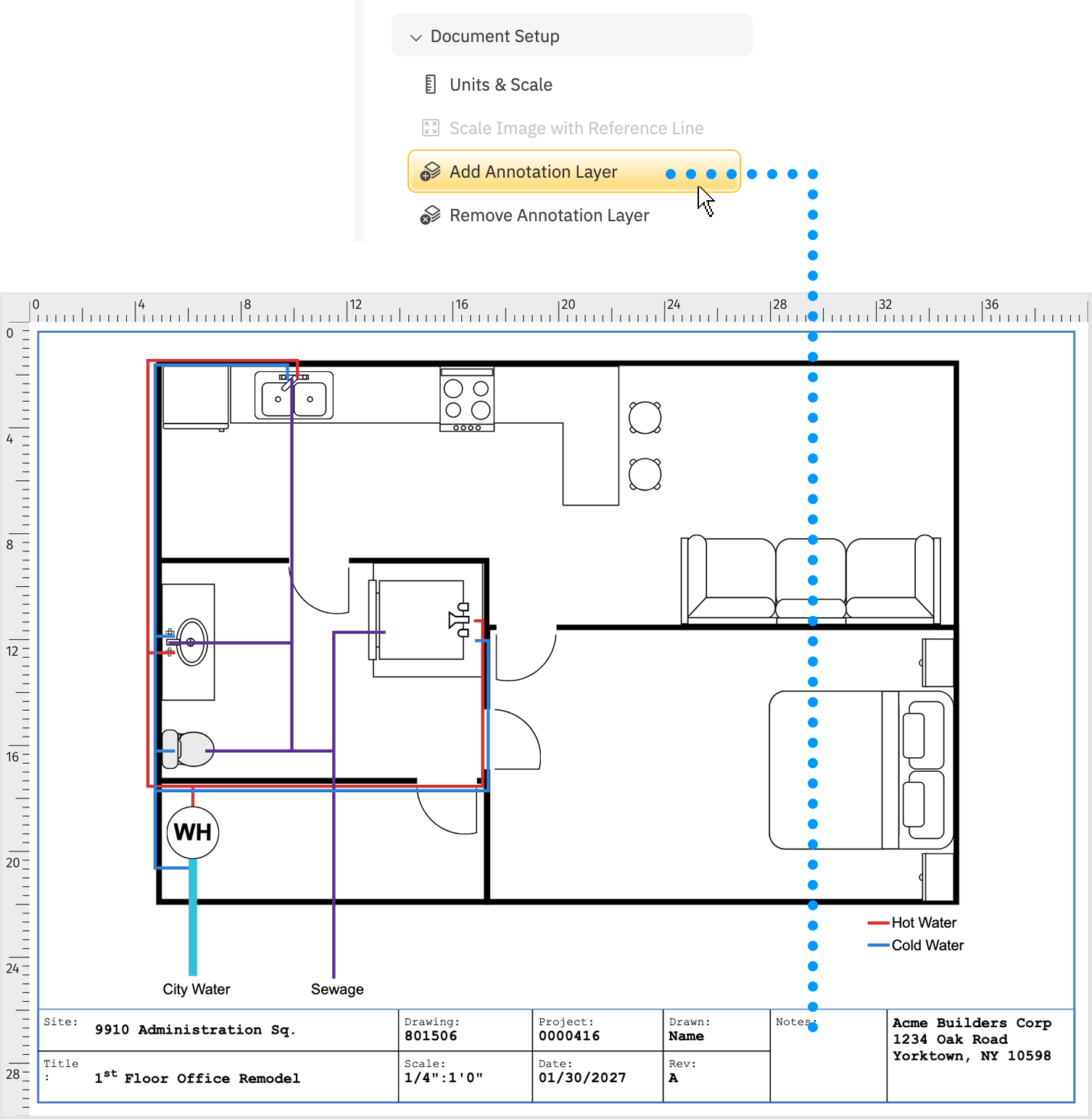 Adding annotation layer to plumbing drawing