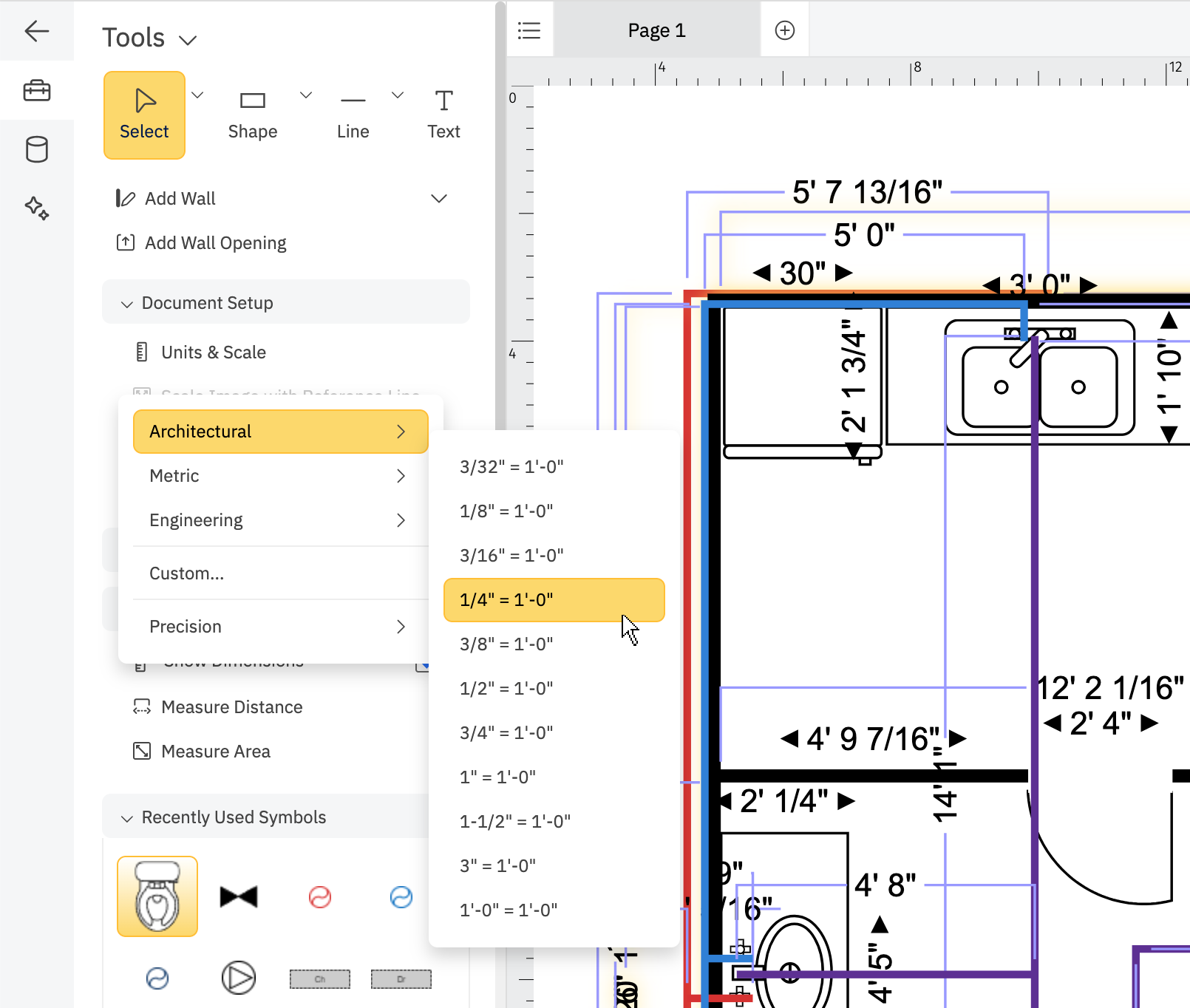 Document units and scale options 