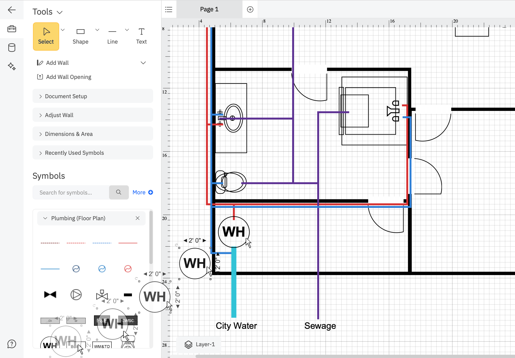 Drag plumbing symbols into work area