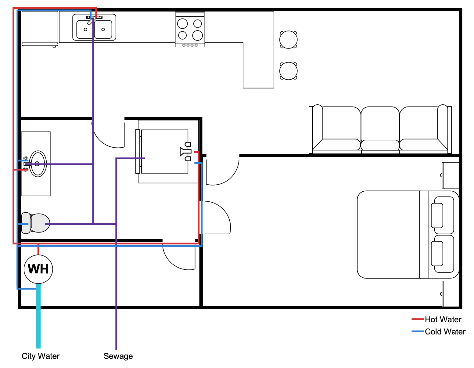 Floor plan style plumbing drawing