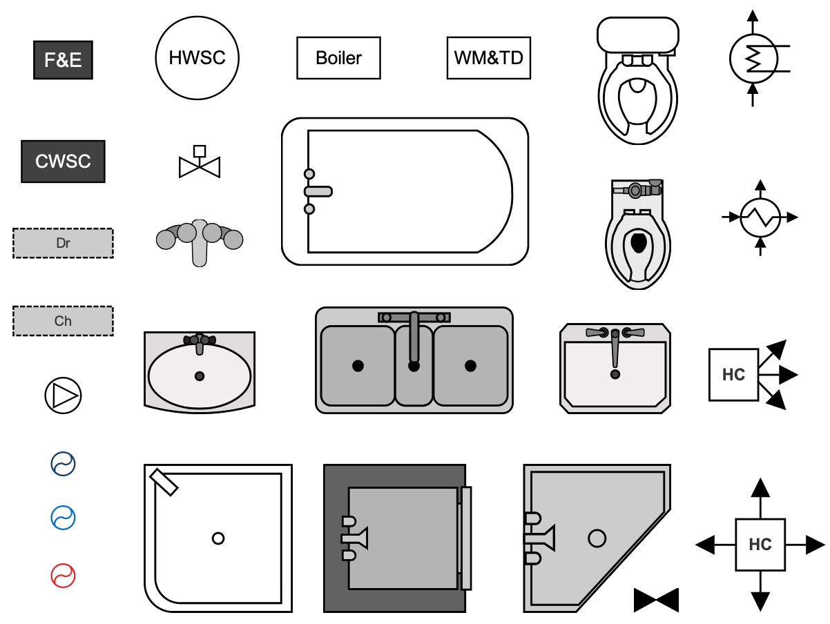 Collection of plumbing symbols