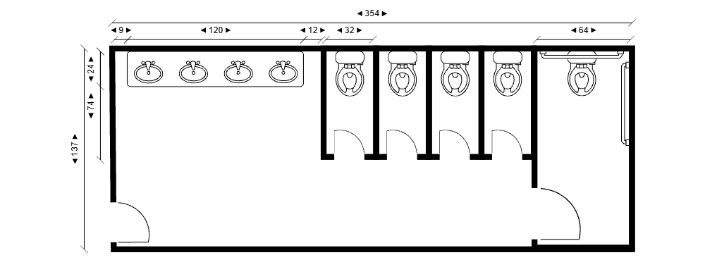 Example Image: Public Restroom Layout with Five Stalls