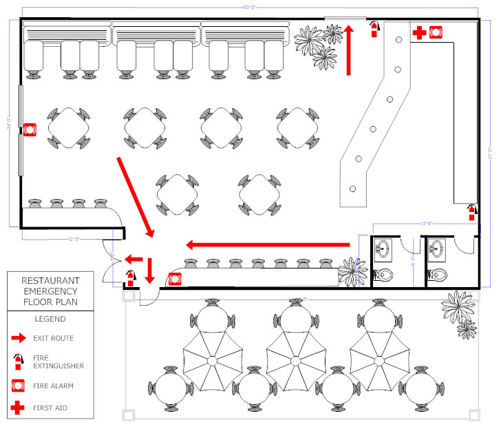 Restaurant evacuation floor plan