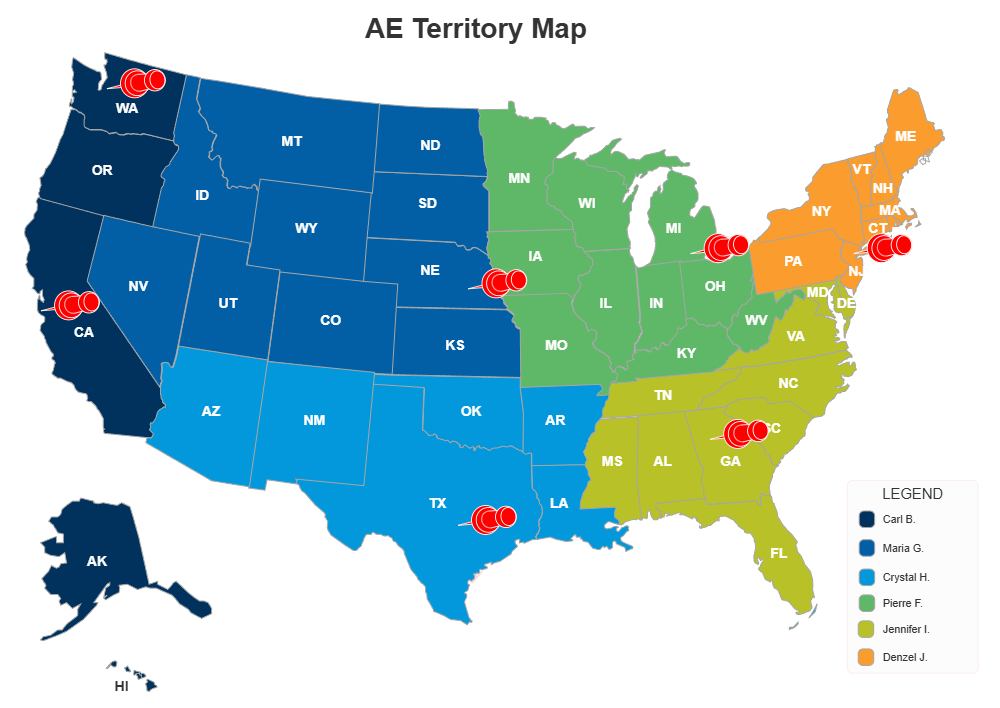 Example Image: Sales Territory Map for Account Executives