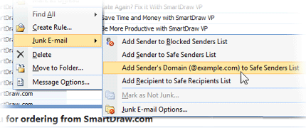 Outlook safe sender