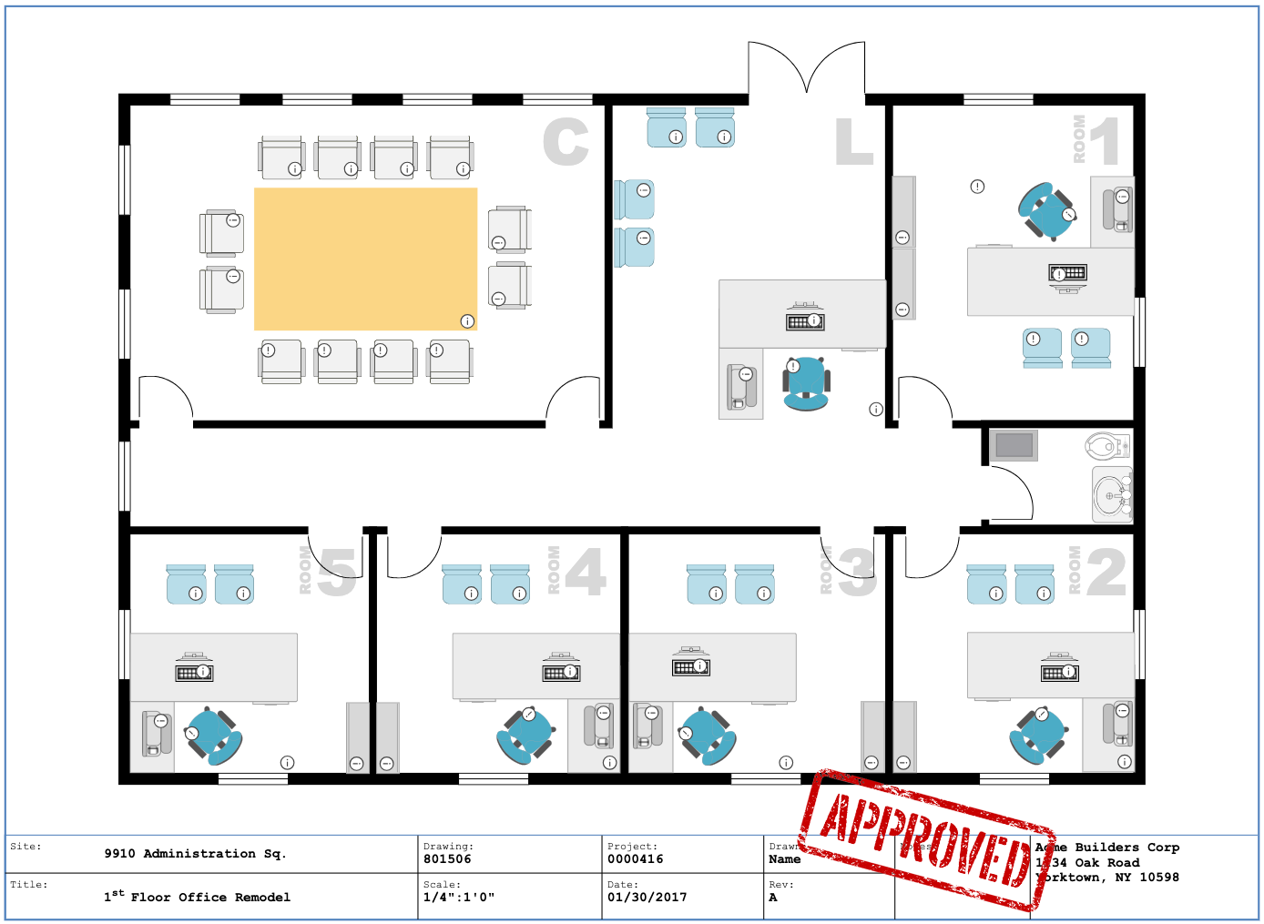 Office floor plan with annotation