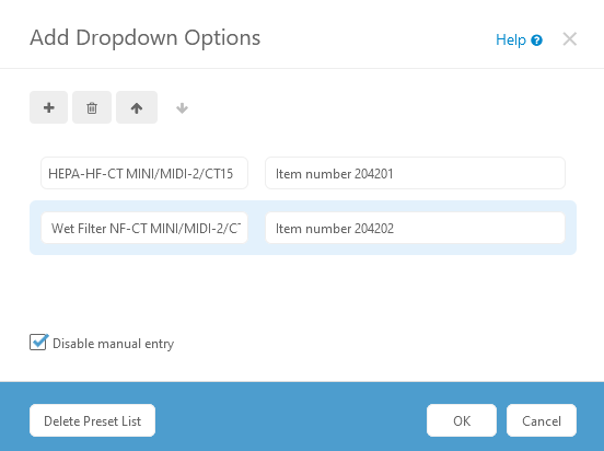 Show drop-down options